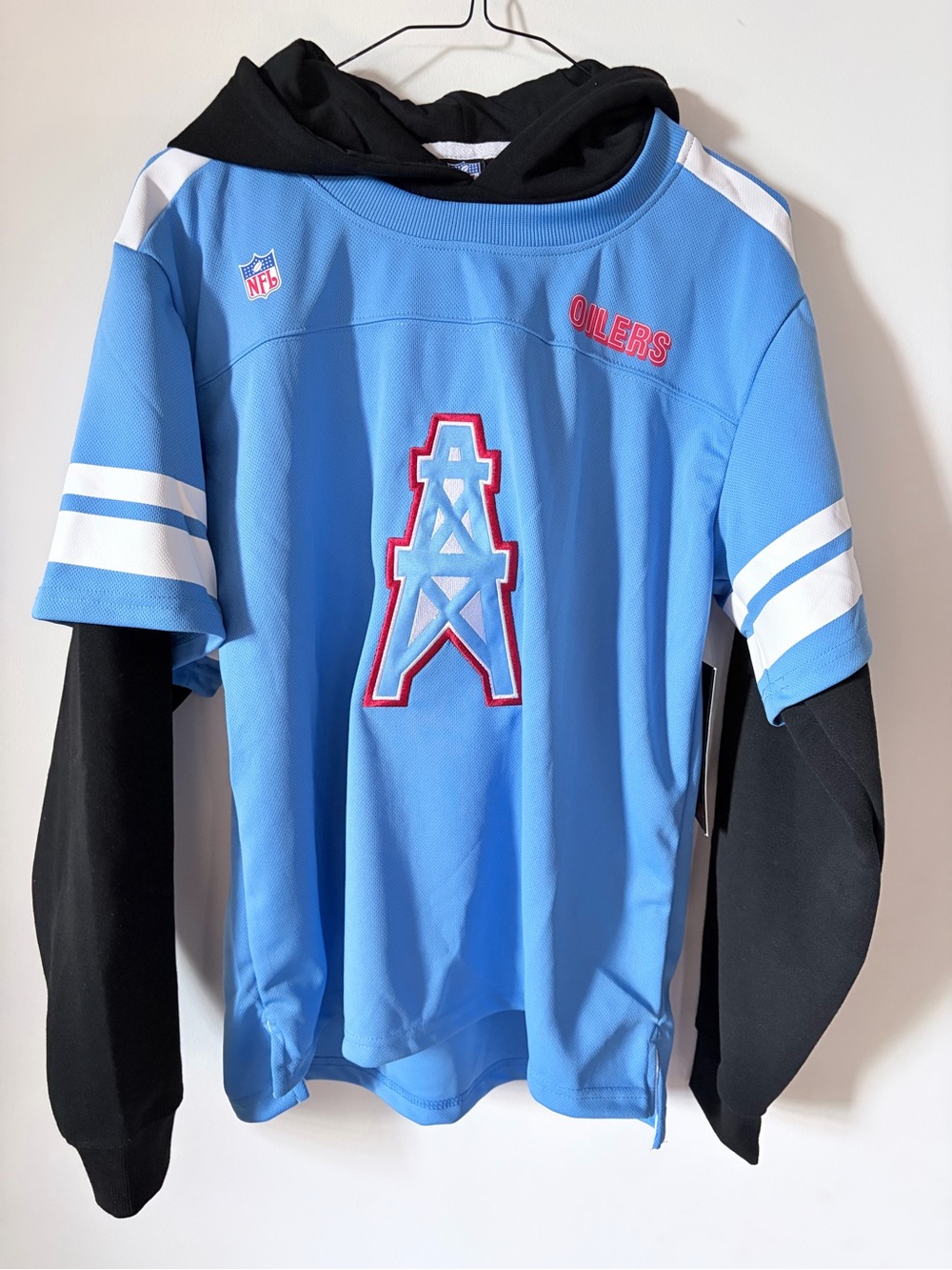 NFL Kids Houston Oilers Light Blue Layered Hoodie Jersey - NWT